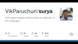 GitHub - VikParuchuri/surya: OCR, layout analysis, reading order, table recognition in 90+ languages