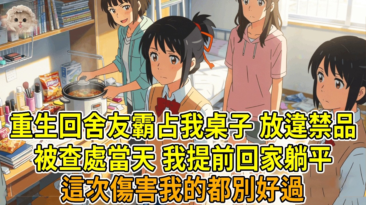 上一世，室友長期霸占我的桌子，把自己的違紀物品放在我宿舍桌上，被學工處查到。她倒打一耙，輔導員為平息事態讓我頂罪，我被取消評優資格，她安然無恙。事後她炫耀我太蠢願意頂鍋，我心灰意冷。再睜眼，回到她霸占