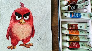 angry Bird cartoon red drawing step by step tutorial Watercolor agree bird screenshot 4