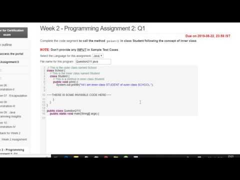 Programming in java Nptel Programming assignment 1 week 2 2019