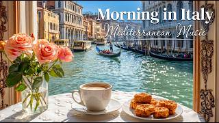 🔴 24/7 Italian Coastal Cafe 🍋 Bright Sunny Ambiance, Cheerful Acoustic Music & Ocean Waves