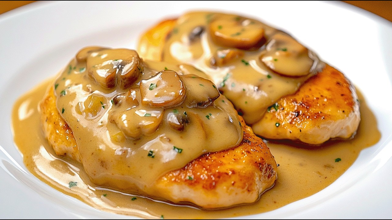 Самое нежное куриное мясо в кремовом грибном соусе — это наслаждение в каждой ложке!