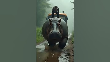 Hippo and monkey save bus from cliff accident! #rescue​ #animals​ #wildlife​