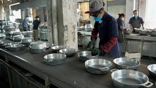 The process of mass production of various aluminum pots and pans in large Chinese pot factories