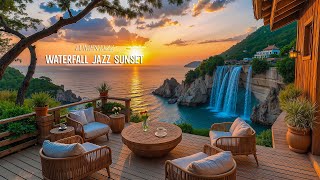 Mellow Jazz At Cliffside Waterfall Sunset – Soulful Jazz Tracks For Scenic Escapes & Golden Reverie