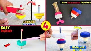 4 Easy homemade Beyblade , how to make spinning toy , DIY Beyblade