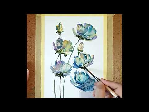How to paint flowers Watercolors-Kako slikati cveće Akvarel