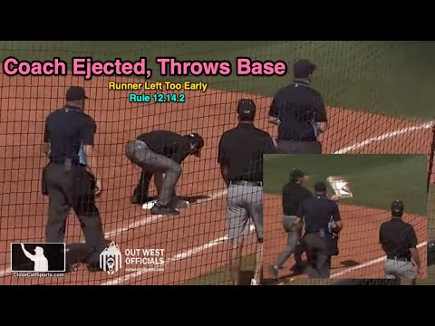 Mississippi Coach Ejected, Throws Base, After Umpire Calls Runner Out for Leaving Early on HR (SB)