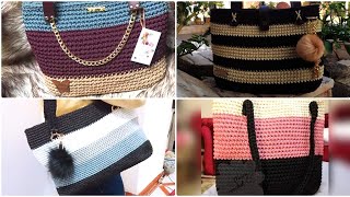 شنط كروشيه بخيط المكرميه // تنفيذ المبدعات #التطبيق_المثالي 4 #Branda_Crochet