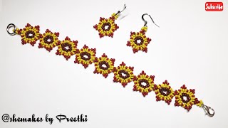 Beaded bracelet/earrings using seed beads\\seed bead bracelet tutorial//Diy beaded bracelet