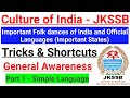 Culture of India - Popular Folk Dances and Official Languages (India) || JKSSB Class IV Preparation🔥