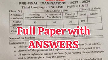 10th Class 💯Full ENGLISH Key Pre-Final Question Paper 2023-24 | 10th ENGLISH Pre-Final Questio Paper