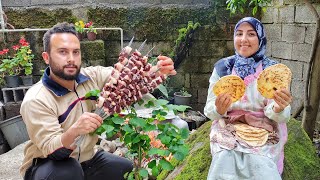 the Secret of Juicy beef liver kebab | Baking pita bread | Persian Rural life recipes. Wealth