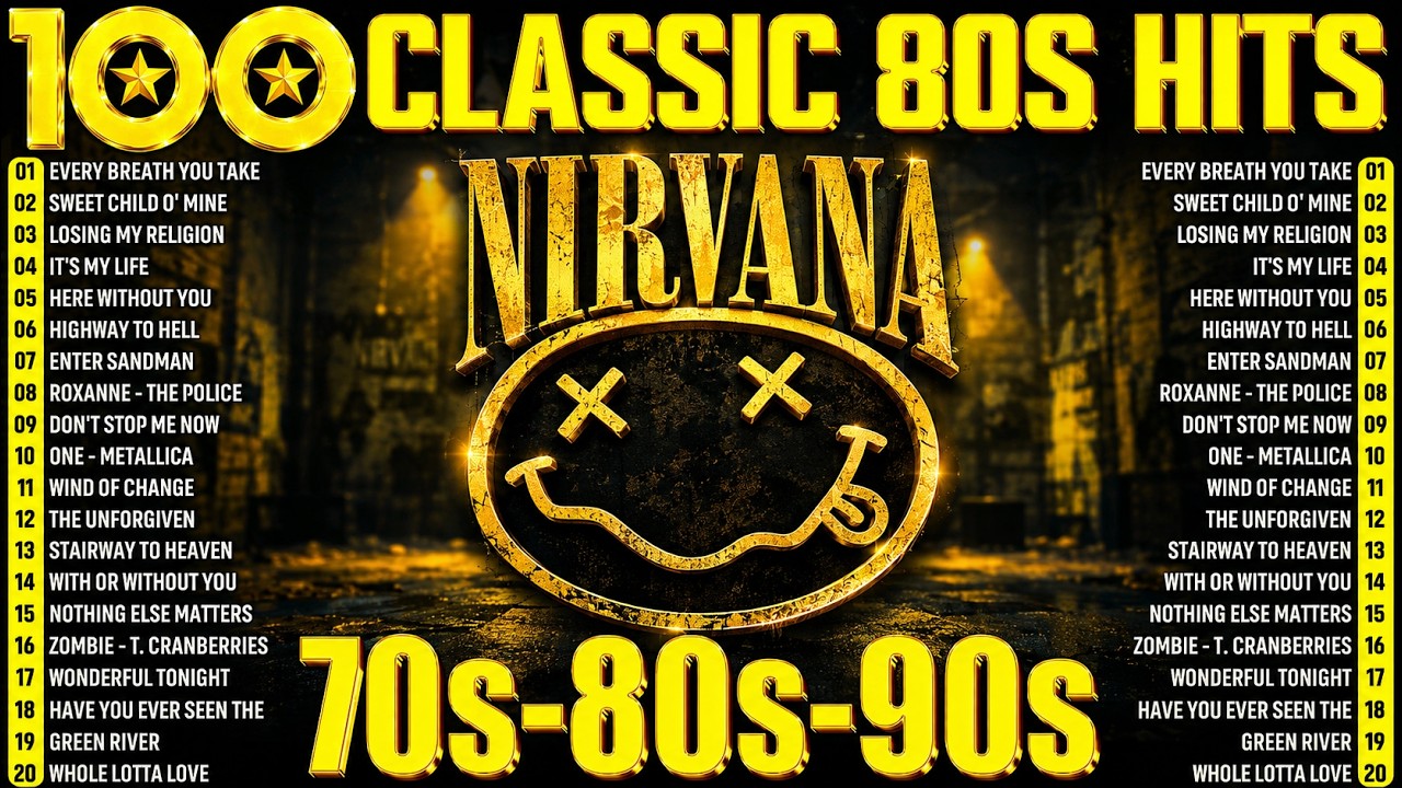 Nirvana, Led Zeppelin, Bon Jovi, Aerosmith, U2, ACDC - Classic Rock Songs 70s 80s 90s Full Album