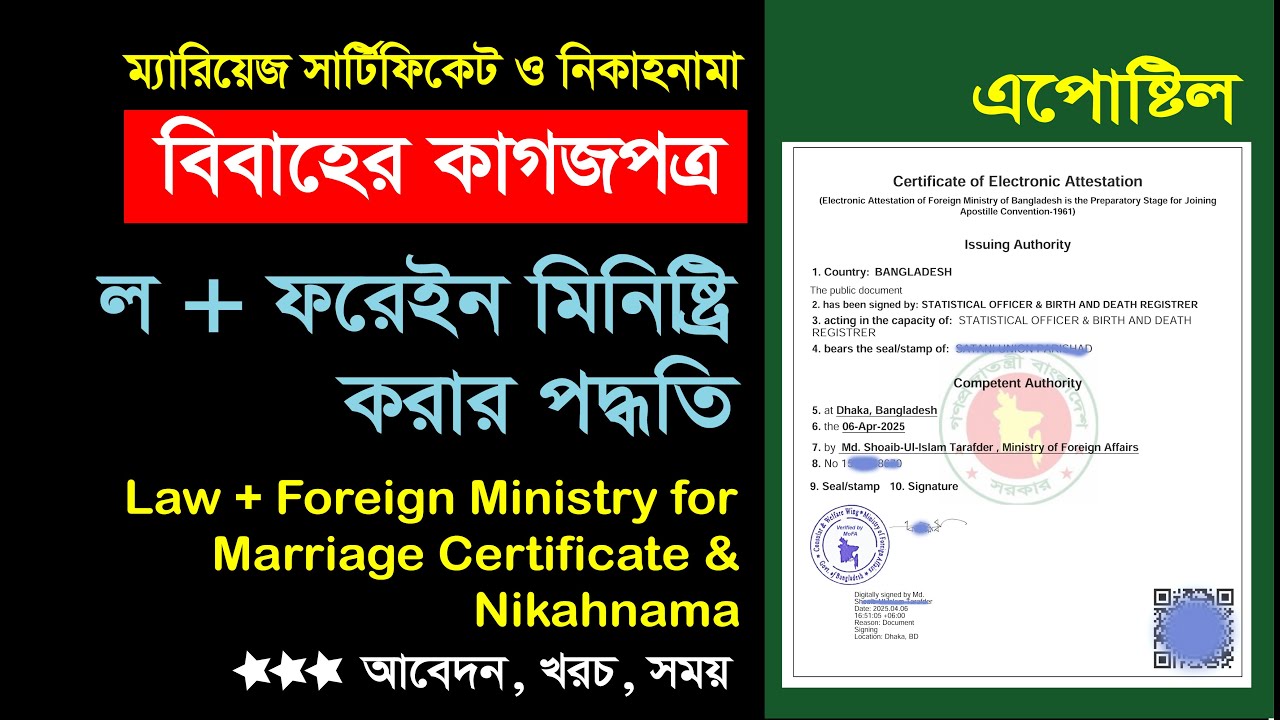 বিবাহ সনদ ফরেইন মিনিষ্ট্রি করার পদ্ধতি জানুন Foreign Ministry for Marriage Certificate and Nikahnama