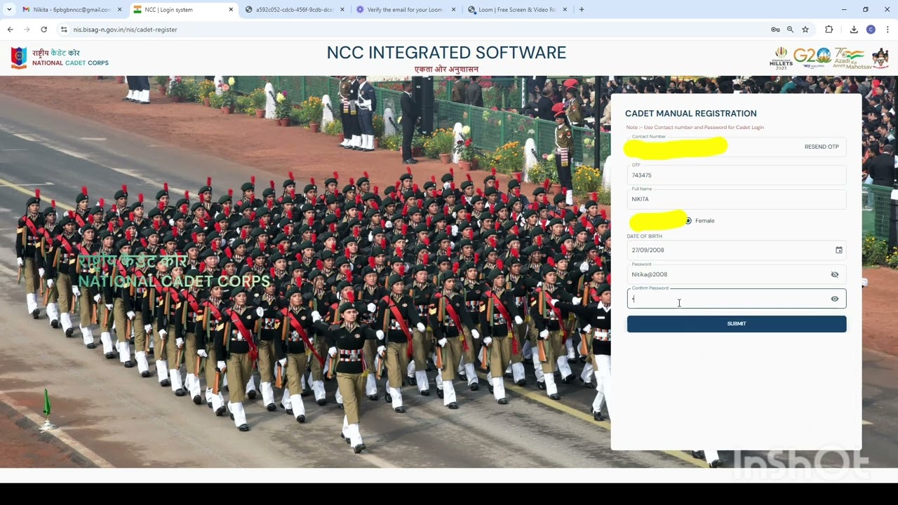 NCC Cadet Online Enrollment-1st year | NIS | National Integrated Software |National Cadet Crops