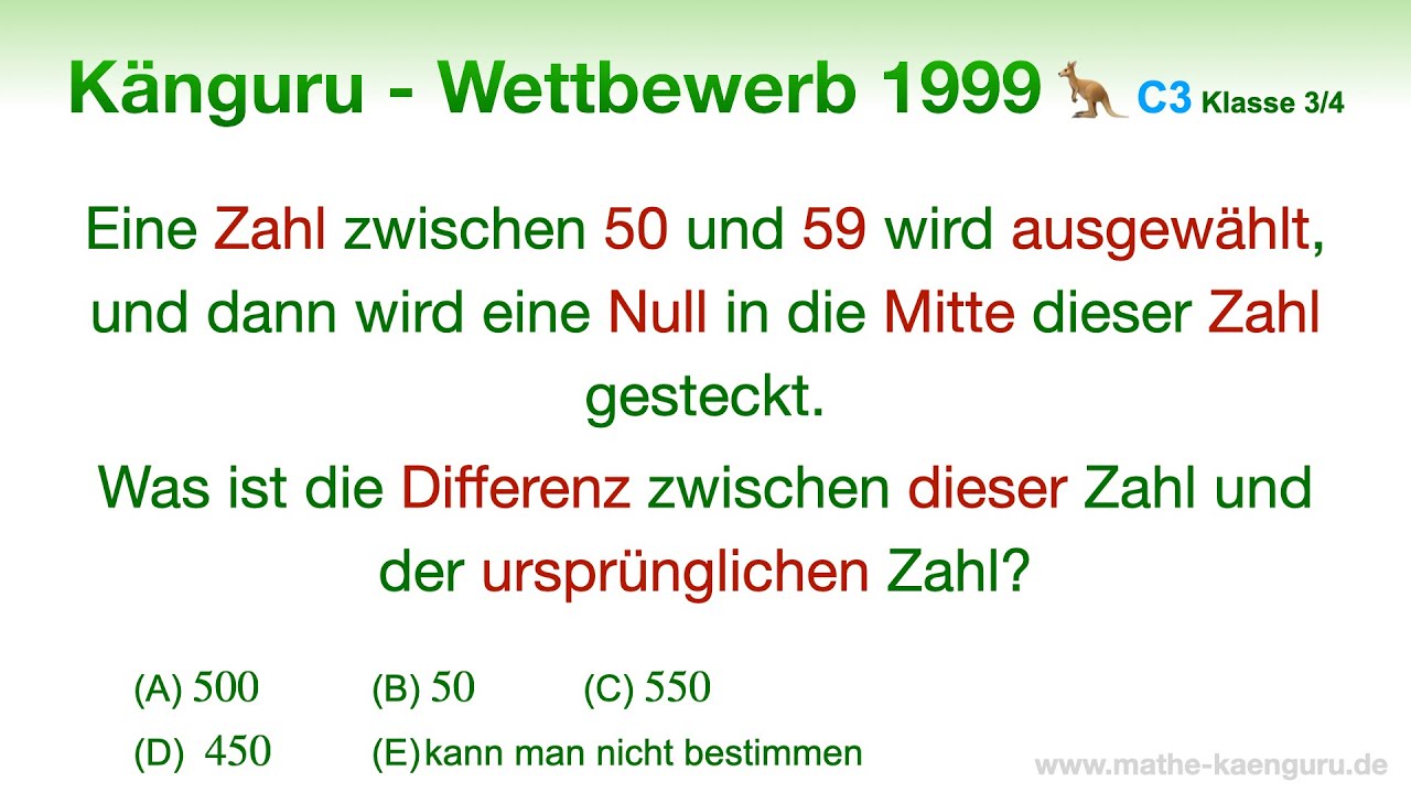 Gradnetz übungen Mit Lösungen 7 Klasse C3 🦘 Känguru 1999 🦘 Klasse 3 und 4 | Wie groß ist die Differenz? - YouTube