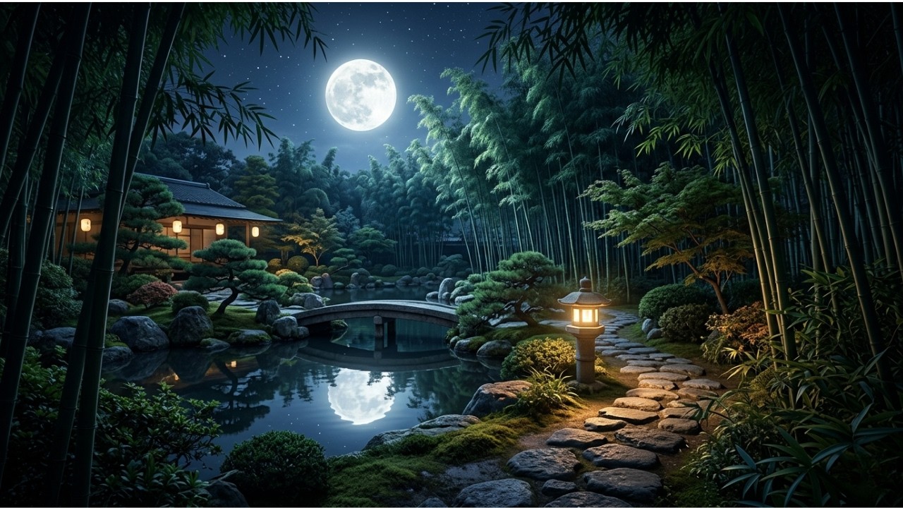 Traditional Japanese Garden Ambience - Moonlit Zen Temple Night - YouTube