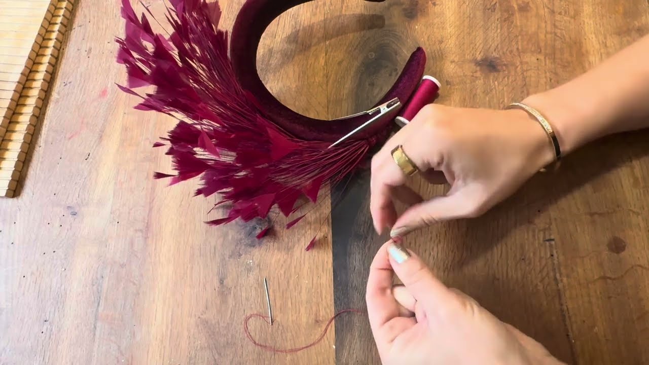 Burgundy Feather Fascinator Halo Padded Velvet Headband 