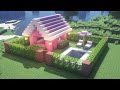 Pink beautiful house with a pool in minecraft