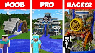 Minecraft Noob Vs Pro Vs Hacker: Water Powered House Build Challenge In Minecraft / Animation