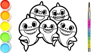 Menggambar dan mewarnai Keluarga Bayi Hiu untuk Anak-anak / Baby Shark Coloring Page