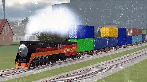 Train Sim Using Southern Pacific 4449 With Colourful Double Stack In Airport