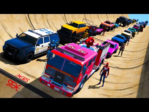 SpiderMan and fire truck Cars Сhallenge Superheroes GTAV !Человек-паук и Пожарный автомобиль