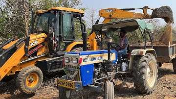 Jcb 3dx Backhoe Loader Loading Mud In Swaraj 735 FE Tractor And Mahindra Yuvo Tractor | Jcb Cartoon