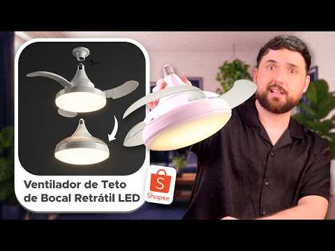 😱 Testei o VENTILADOR RETRÁTIL da Shopee | Ventilador de Teto de Bocal com LED e Controle Remoto