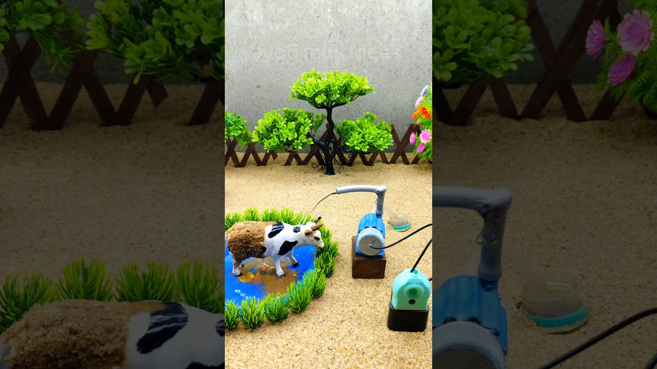 mini cow bathed with mini motor water pump project video # 630