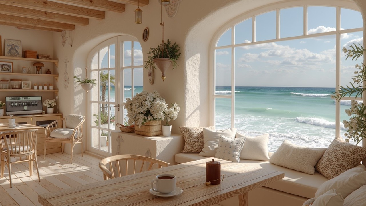 Bossa Nova Beach Cafe Vibe ~ Smooth Jazz Guitar Ocean Waves Relaxing Music