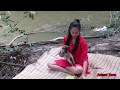 Animal Zone Show | Cute Puppy / Cute  Puppy eat noodle near river side | Funny Puppy play with Girl.