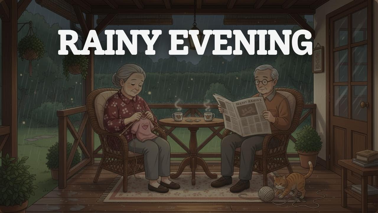 No Ads Cozy Sleep Rainy Evening | Grandma Knits, Grandpa Reads & Cat Plays | Snoozebae