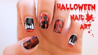 blood nail vampire teeth dripping splatter halloween nails