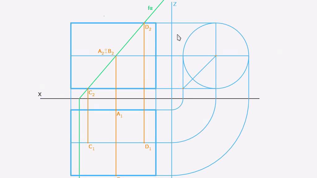 3.17.2 - Secção em cilindro regular (com bases de perfil) por um plano de topo