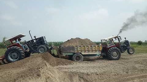 Massey Tractor Performance | MF 375 loading Soil and MF240 pulling trolley |Tractor Race@QQMachinery