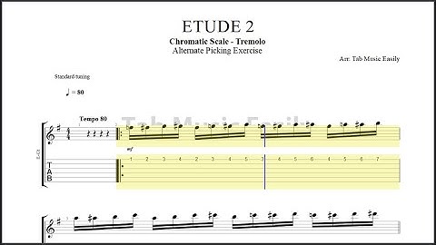Alternate Picking Exercise - ETUDE 2  Chromatic Scale - Tremolo🎶Tutorial