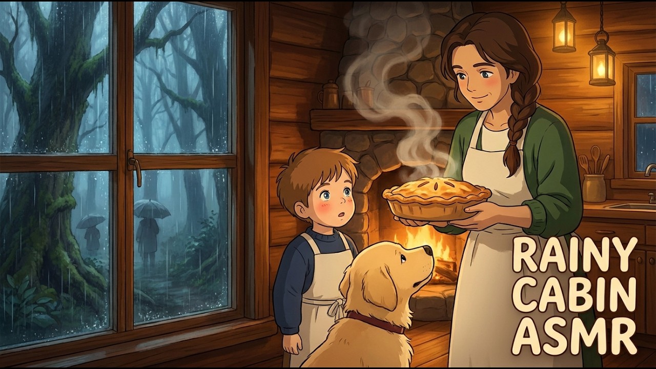 Cozy Rainstorm ASMR 🌧️ Baking Cinnamon Apple Pie in a Warm Forest Cabin (No Talking)