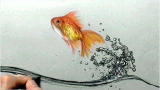色鉛筆で金魚と水しぶきを描いてみた 水の描き方 Draw A Goldfish Youtube