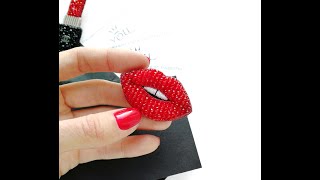 Брошь ГУБЫ ручной работы. Embroidered brooch lips