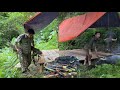Return to the abandoned tent to get supplies to make a shelter in the new forest