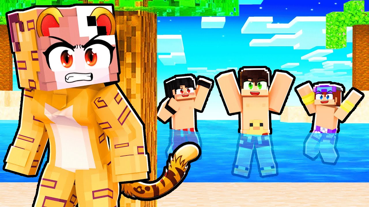GAROTA LEOPARDO em uma ILHA SÓ de GAROTOS no MINECRAFT!