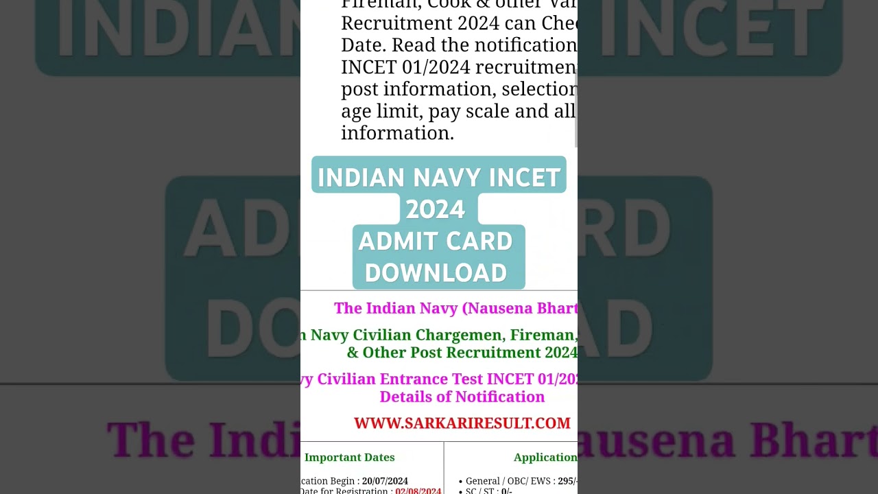 INDIAN NAVY INCET 2024 Admit card Download 
