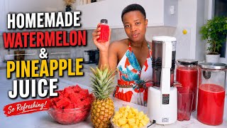 Turned Baby K’s 4 month watermelon fruit cake into fresh watermelon and pineapple juice 