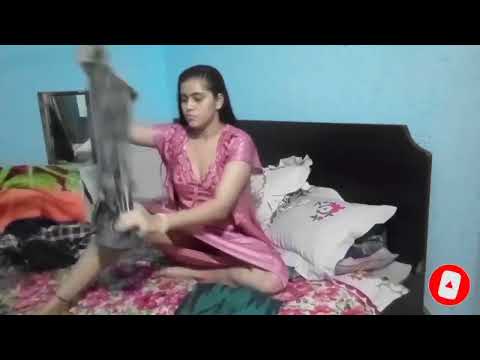 Desi hot bhabi clothes folding • beautiful girl in nighty • clothes changing vlog skinny girl body