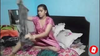 Desi hot bhabi clothes folding • beautiful girl in nighty • clothes changing vlog skinny girl body