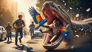 Rescue Team Saves Monkey and Bird from Giant Python Attack!