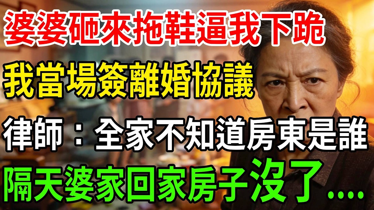 婆婆砸來拖鞋逼我下跪，我當場簽離婚協議，律師：她們全家都在為房東打工，難道他們不知道嗎？隔天婆家回家傻了....#一帆說故事 #為人處世 #生活經驗 #情感 #故事 #彩礼#深夜淺讀