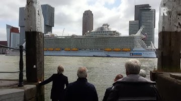 Honderden mensen op de Erasmusbrug bekijken het schip